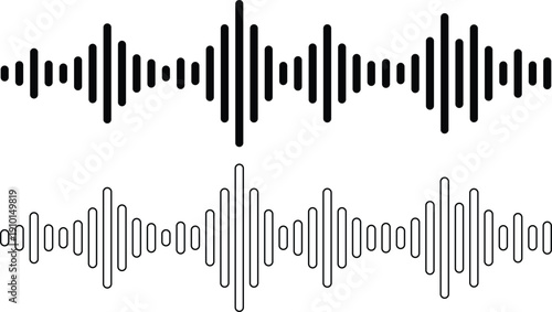 Radio Waves Icon set Collection Group Featuring Signal Sound Frequency Vibration Broadcast Communication Technology Symbols for Digital Media Network Interface Design Analog Digital Audio.