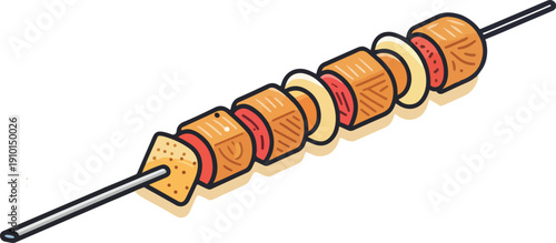 Appetizing Chicken Skewer Vector Illustration, Cooked Food Design