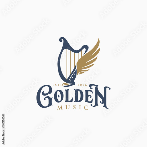 Elegant and Luxury Harp instrument Logo design inspiration