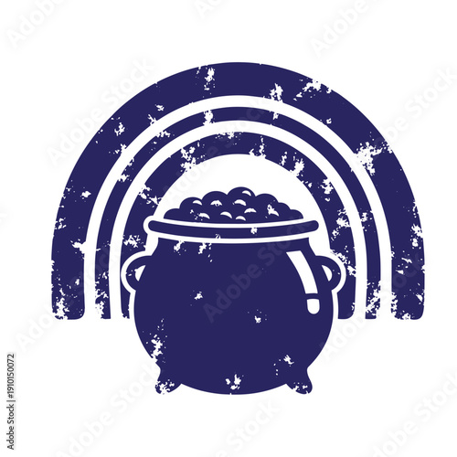 Grunge texture Vintage grungy rainbow with a cauldron filled with gold coins at the end symbolizing good fortune and wealth  mythical luck concept Vintage Style
