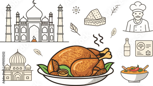 Spicy Tandoori Chicken Vector Graphic, Indian Meal Icon