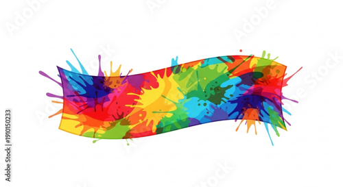 Vibrant rainbow tie dye banner with colorful splashes on white background for creative design