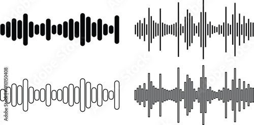 Radio Waves Icon set Collection Group Featuring Signal Sound Frequency Vibration Broadcast Communication Technology Symbols for Digital Media Network Interface Design Analog Digital Audio.