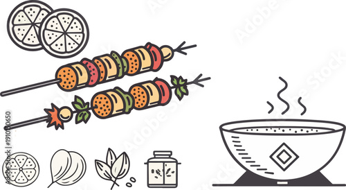 Spicy Chicken Tikka Vector Art, Indian Meal Graphic