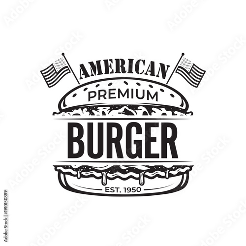 American Premium Burger Vintage Logo Design