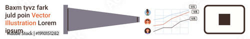 Business analytics, user profiling, data processing, performance tracking, marketing outcomes, digital growth. Funnel leading to user data and metrics charts. Business analytics and user profiling
