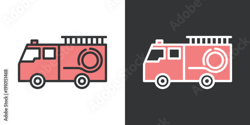 消防車の2色ラインアイコン