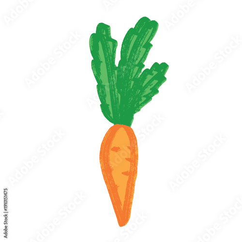 Hand drawn farm carrot plant with green leaves Fresh vegetable doodle Healthy eco food Organic garden vegetarian food For design, print, packaging, decor, kids books