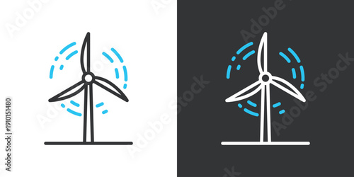 風力発電の2色ラインアイコン