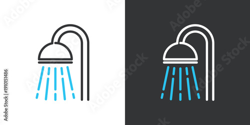 シャワーの2色ラインアイコン