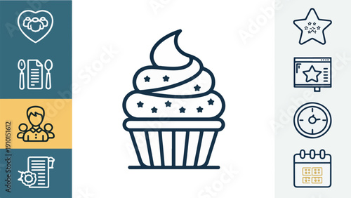 Festive Cupcake Vector Illustration, Colorful Dessert with Sprinkles