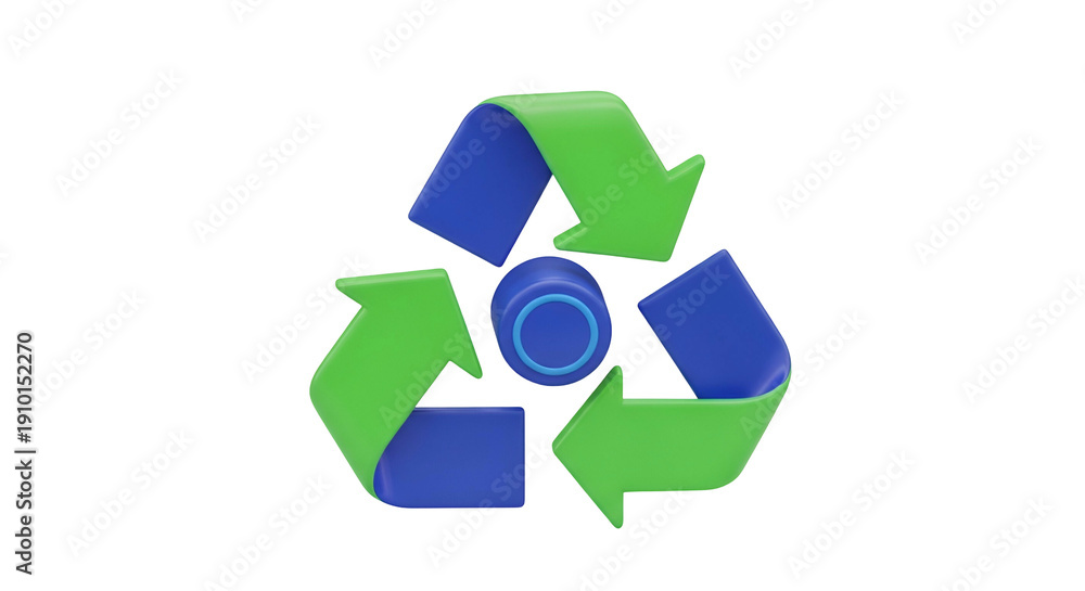 Obraz premium 3D Render Green and blue arrows circling center, on black background
