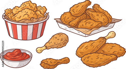 Tasty Fried Chicken Vector Art, Crispy Chicken Piece Icon