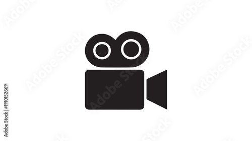 Film Camera Icon in Simple Flat Design with Black Color on White Background for Graphic Design