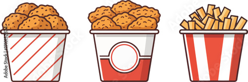 Golden fried chicken on a white plate, clean vector design for food blogs and recipe sites