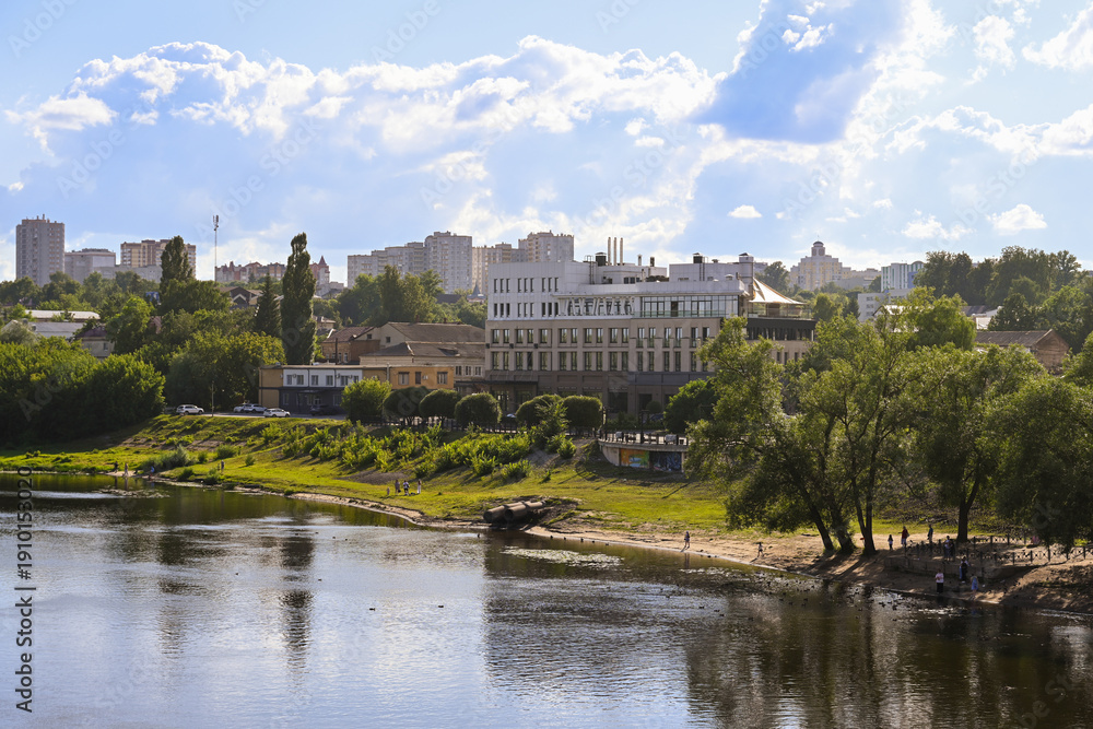 Fototapeta premium The Desna River embankment in Bryansk at sunset, Bryansk region of Russia