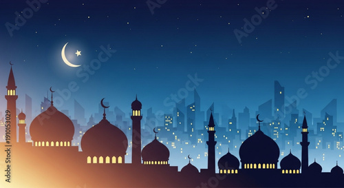 Beautiful mosque silhouette city background