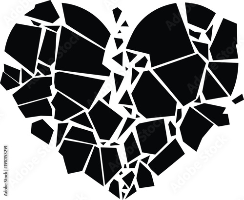Broken Black Heart on White Background