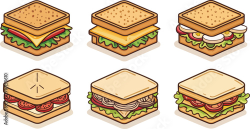 Stylized sandwich graphic, vector art for food blogs and casual dining establishments
