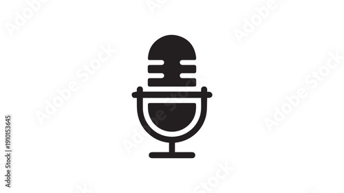 Microphone icon in simple flat design with black color on white background for podcasting