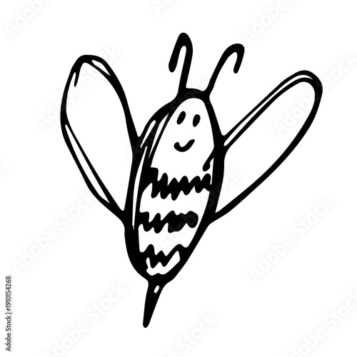Hand drawn happy funny cute honey bee clipart Adorable flying striped insect friendly kawaii bumble bee For kids print, web, design, decor, logo
