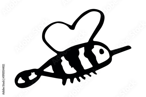 Hand drawn happy funny cute honey bee clipart Adorable flying striped insect friendly kawaii bumble bee For kids print, web, design, decor, logo