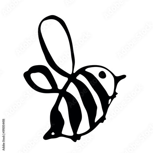 Hand drawn happy funny cute honey bee clipart Adorable flying striped insect friendly kawaii bumble bee For kids print, web, design, decor, logo