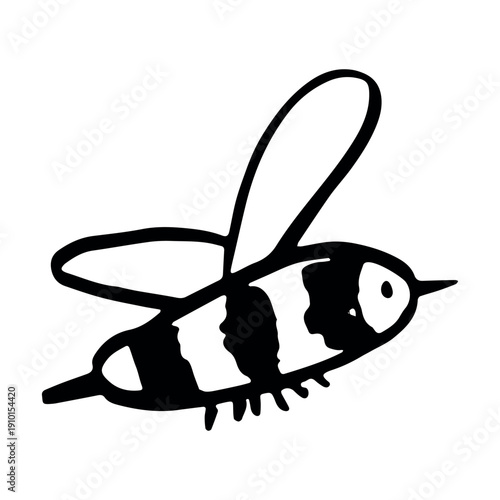 Hand drawn happy funny cute honey bee clipart Adorable flying striped insect friendly kawaii bumble bee For kids print, web, design, decor, logo