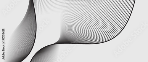 A sleek vector background featuring elegant, flowing black parallel lines on a soft light grey backdrop. Abstract vector background with black wavy lines.