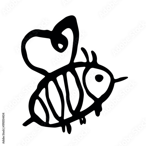 Hand drawn happy funny cute honey bee clipart Adorable flying striped insect friendly kawaii bumble bee For kids print, web, design, decor, logo