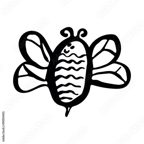 Hand drawn happy funny cute honey bee clipart Adorable flying striped insect friendly kawaii bumble bee For kids print, web, design, decor, logo
