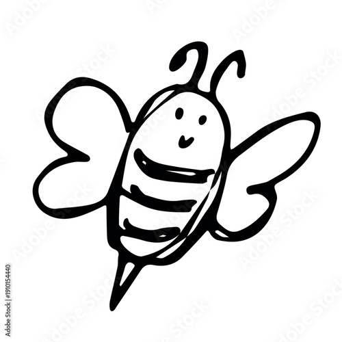 Hand drawn happy funny cute honey bee clipart Adorable flying striped insect friendly kawaii bumble bee For kids print, web, design, decor, logo