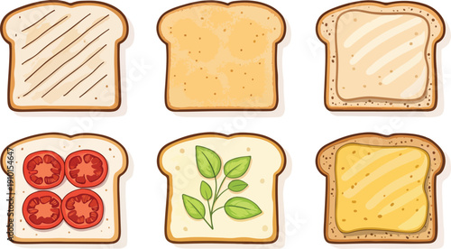 Golden Toast Slices Vector Icons