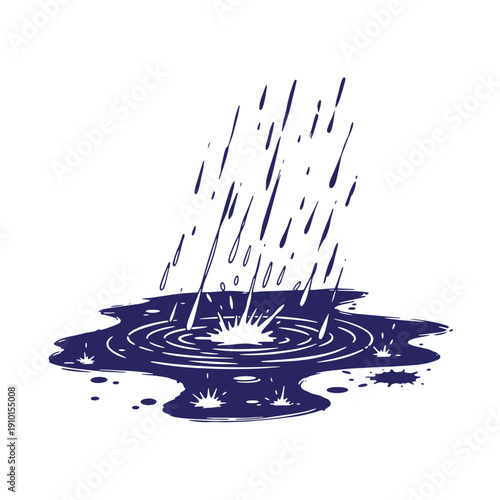 Grunge texture dark blue water droplets falling into a puddle on white background Vintage Style