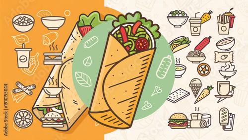 Authentic Shawarma Wrap Vector Art