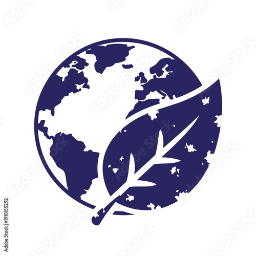 Grunge texture Earth globe with leaf symbolizing eco friendly and environmental conservation  a blue illustration Vintage Style