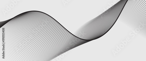 A sleek vector background featuring elegant, flowing black parallel lines on a soft light grey backdrop. Abstract vector background with black wavy lines.