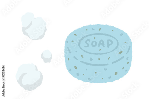Blue Round Soap with Lather Bubbles Detail