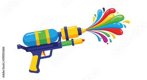 Colorful Holi Water Gun Icon with Rainbow Splash Vector Illustration