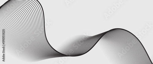 A sleek vector background featuring elegant, flowing black parallel lines on a soft light grey backdrop. Abstract vector background with black wavy lines.
