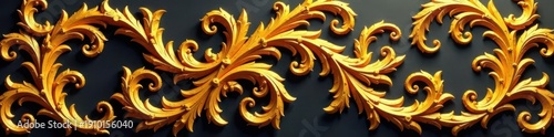 Abstract golden foliage fractal, ornate Rococo swirls, gold, swirls