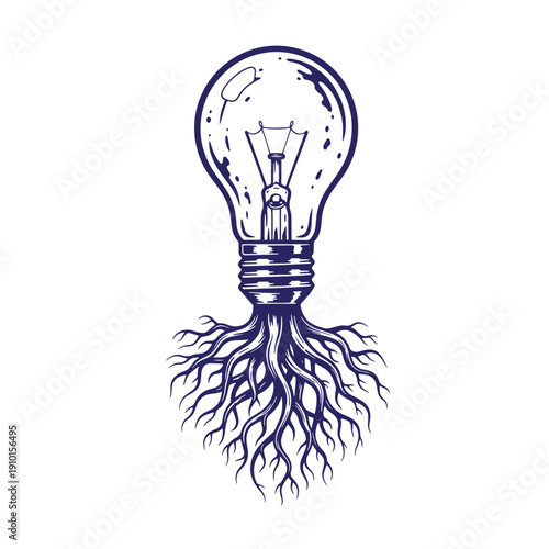 Grunge texture Light bulb with roots growing out of it symbolizing ideas and nature connection  innovative concept Vintage Style