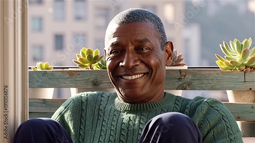 Relaxed senior man enjoying peaceful balcony moment