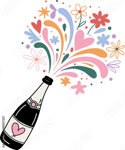 Whimsical Champagne Pop Doodle Illustration