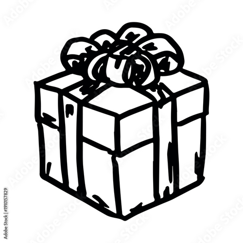 Hand drawn present box with ribbons Birthday present clipart Christmas gift Holiday doodle Single element for design, print, web, decor, greeting card, sale