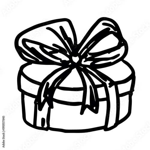 Hand drawn present box with ribbons Birthday present clipart Christmas gift Holiday doodle Single element for design, print, web, decor, greeting card, sale