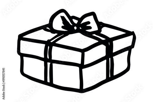 Hand drawn present box with ribbons Birthday present clipart Christmas gift Holiday doodle Single element for design, print, web, decor, greeting card, sale