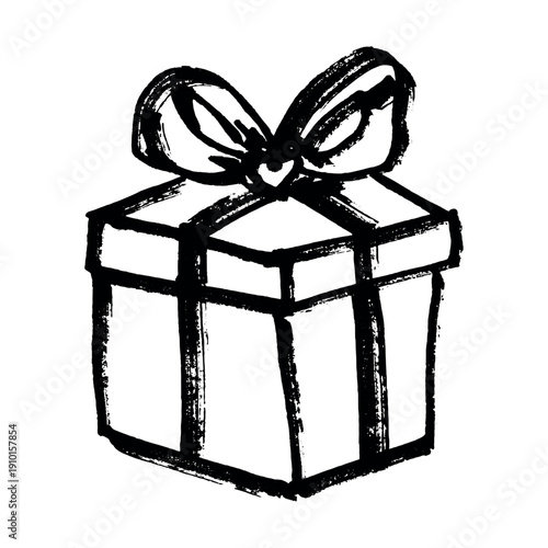 Hand drawn present box with ribbons Birthday present clipart Christmas gift Holiday doodle Single element for design, print, web, decor, greeting card, sale