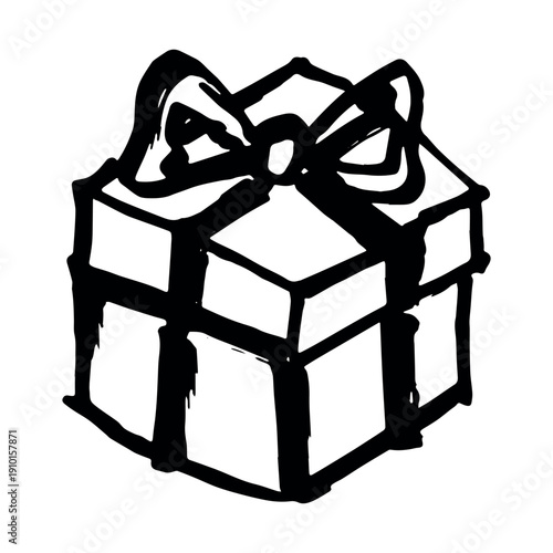 Hand drawn present box with ribbons Birthday present clipart Christmas gift Holiday doodle Single element for design, print, web, decor, greeting card, sale