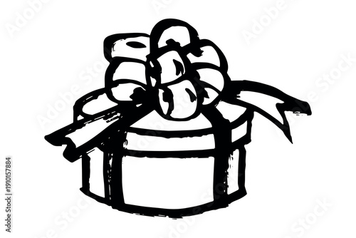 Hand drawn present box with ribbons Birthday present clipart Christmas gift Holiday doodle Single element for design, print, web, decor, greeting card, sale